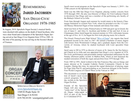Jared Jacobsen, San Diego Civic Organist 1978-1985 the GREAT
