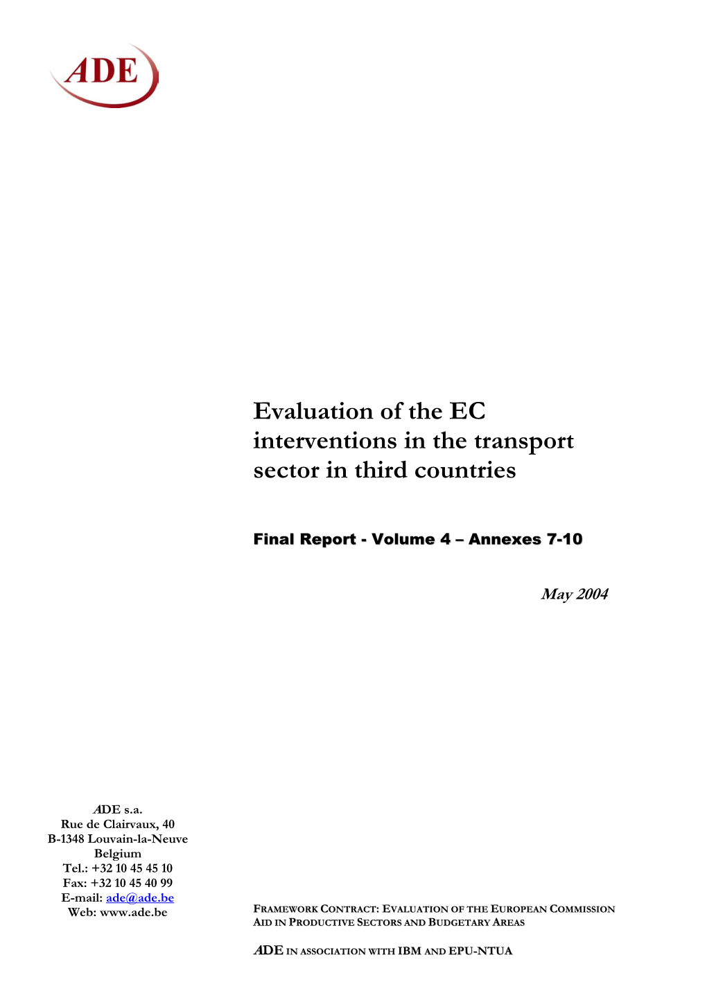 Evaluation of the EC Interventions in the Transport Sector in Third Countries