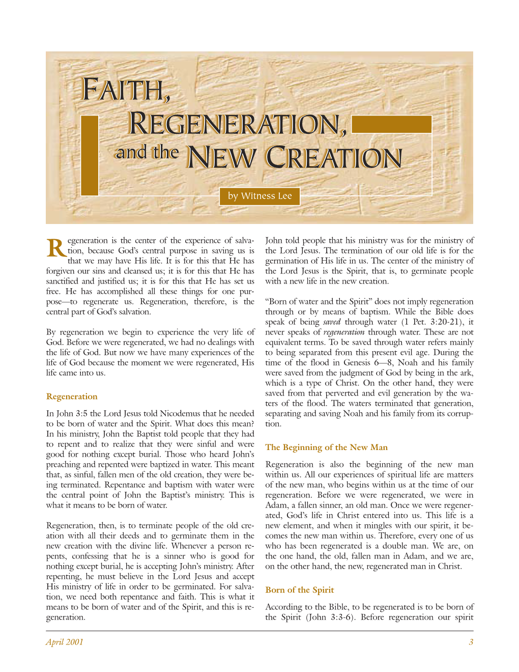 Faith, Regeneration, and the New Creation