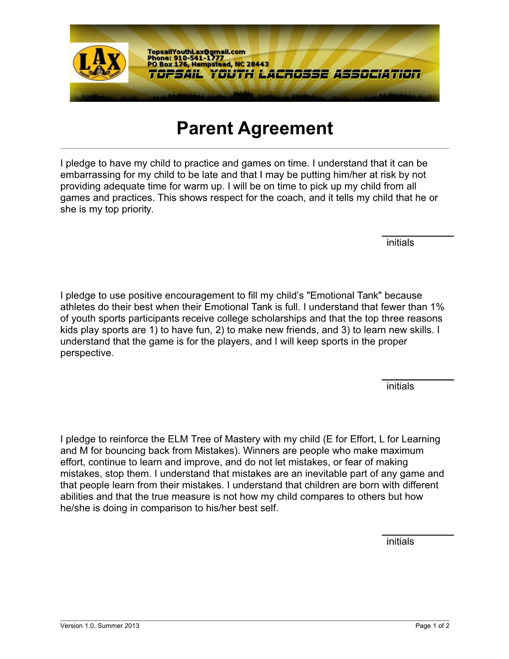 Parent Agreement