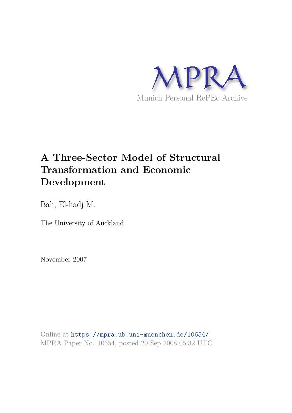 A Three-Sector Model Of Structural Transformation And Economic ...