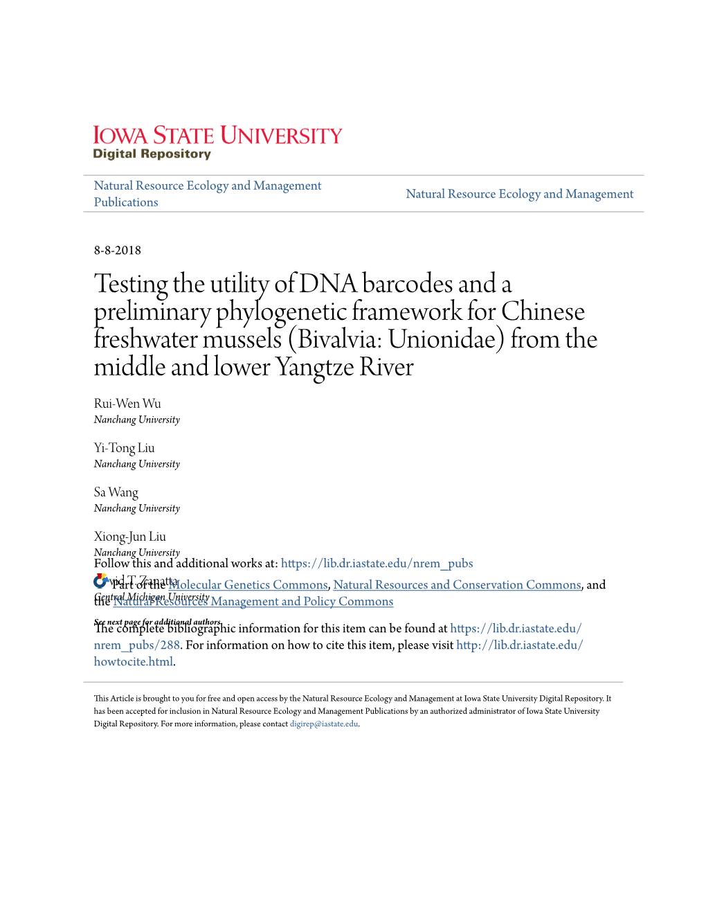 Testing the Utility of DNA Barcodes and a Preliminary Phylogenetic