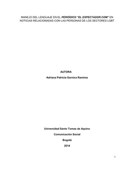 Manejo Del Lenguaje En El Periódico “El Espectador.Com” En Noticias Relacionadas Con Las Personas De Los Sectores Lgbt