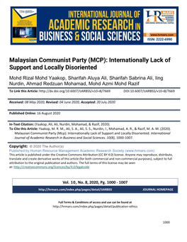 Malaysian Communist Party (MCP): Internationally Lack of Support and Locally Disoriented