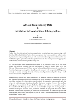 African Book Industry Data & the State of African National Bibliographies
