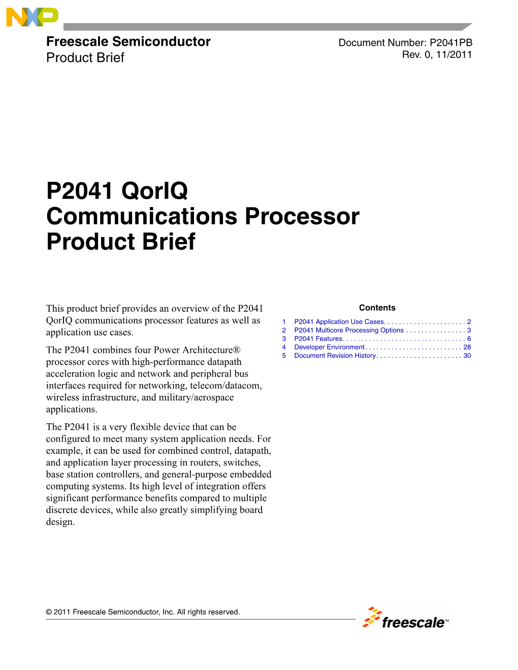 P2041 Qoriq Communication Processor Product Brief