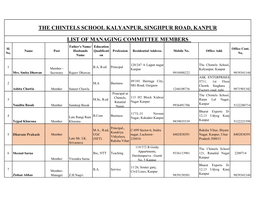 List of Managing Committee Members the Chintels School Kalyanpur