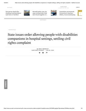 State Issues Order Allowing People with Disabilities Companions in Hospital Settings, Settling Civil Rights Complaint - Hartford Courant
