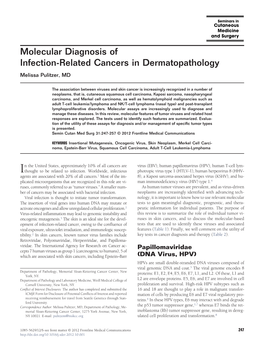 Molecular Diagnosis of Infection-Related Cancers in Dermatopathology Melissa Pulitzer, MD