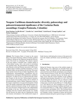 Neogene Caribbean Elasmobranchs: Diversity, Paleoecology and Paleoenvironmental Significance of the Cocinetas Basin Assemblage (