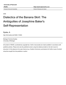 Dialectics of the Banana Skirt: the Ambiguities of Josephine Baker's Self-Representation