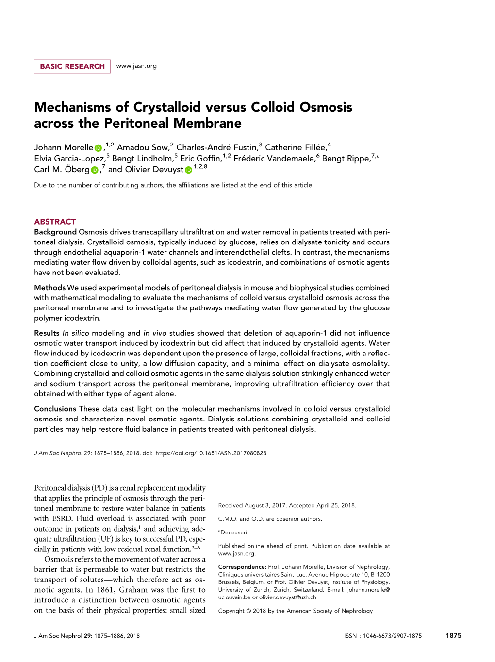 Mechanisms of Crystalloid Versus Colloid Osmosis Across the Peritoneal Membrane