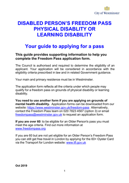 Freedom Pass Physical and Learning Disability