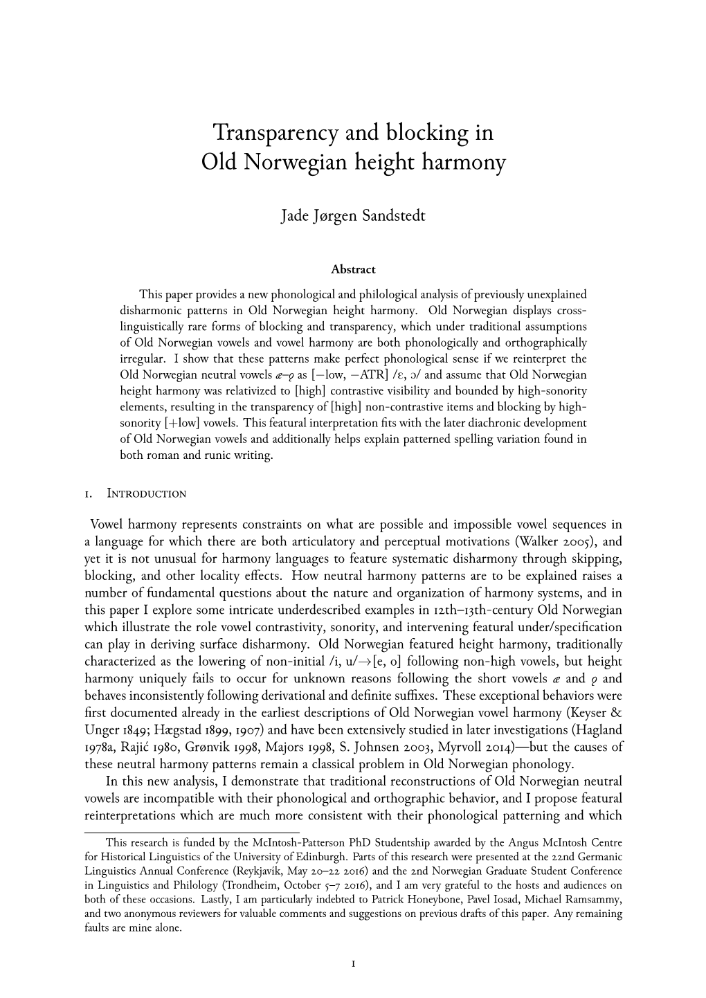 Transparency and Blocking in Old Norwegian Height Harmony