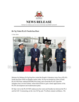 Dr Ng Visits PLAN North Sea Fleet