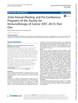 32Nd Annual Meeting and Pre-Conference Programs of the Society for Immunotherapy of Cancer (SITC 2017): Part One National Harbor, MD, USA