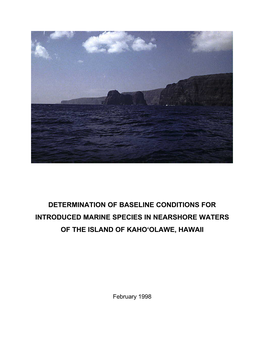 Determination of Baseline Conditions for Introduced Marine Species in Nearshore Waters of the Island of Kaho‘Olawe, Hawaii