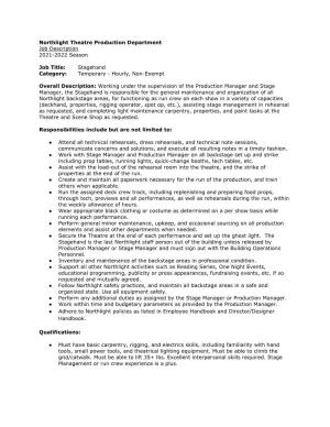 Northlight Theatre Production Department Job Description 2021-2022 Season