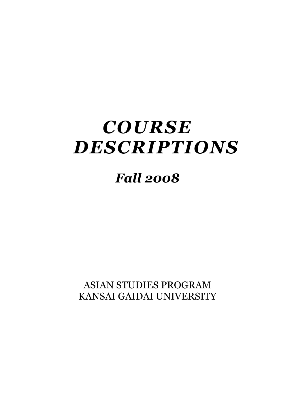 Course Descriptions