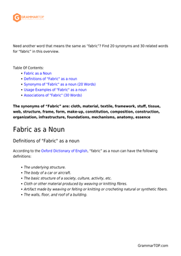 Fabric”? Find 20 Synonyms and 30 Related Words for “Fabric” in This Overview