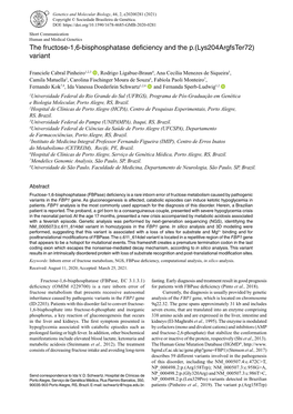 The Fructose-1, 6-Bisphosphatase Deficiency and the P.(Lys204argfster72) Variant