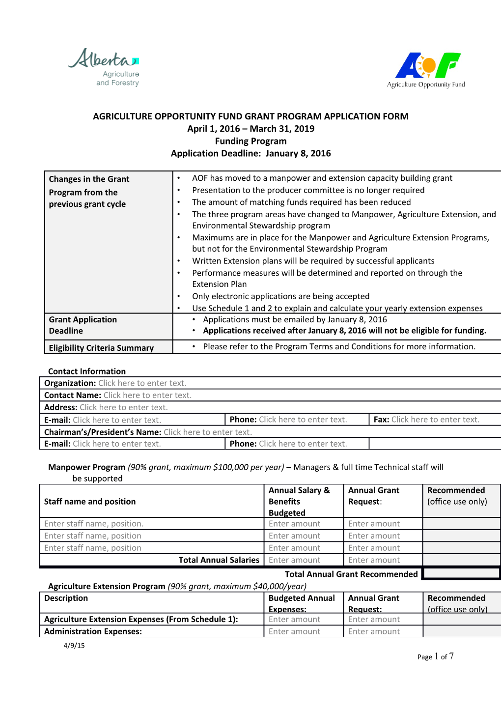 Agriculture Opportunity Fund Grant Program Application Form s1