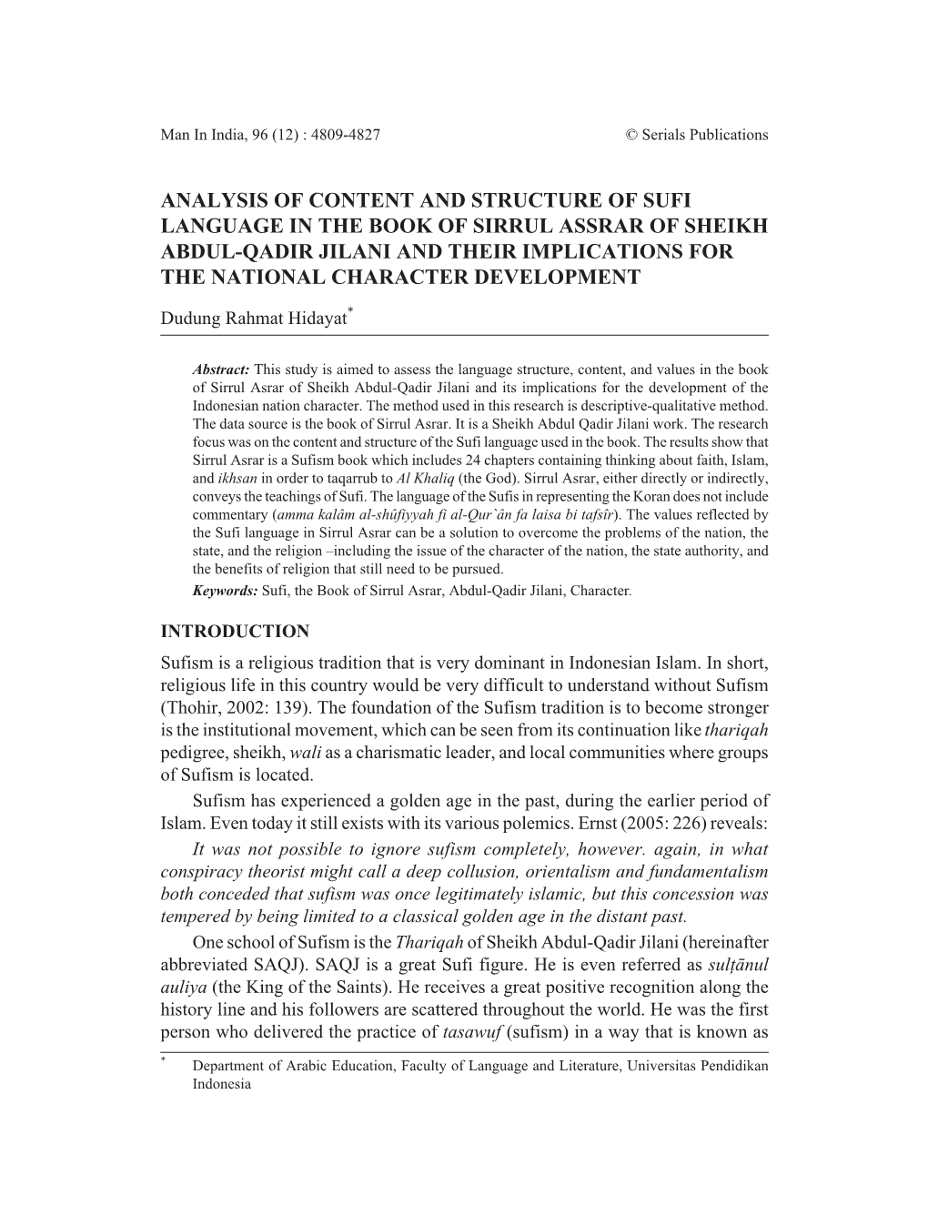 Analysis of Content and Structure of Sufi Language