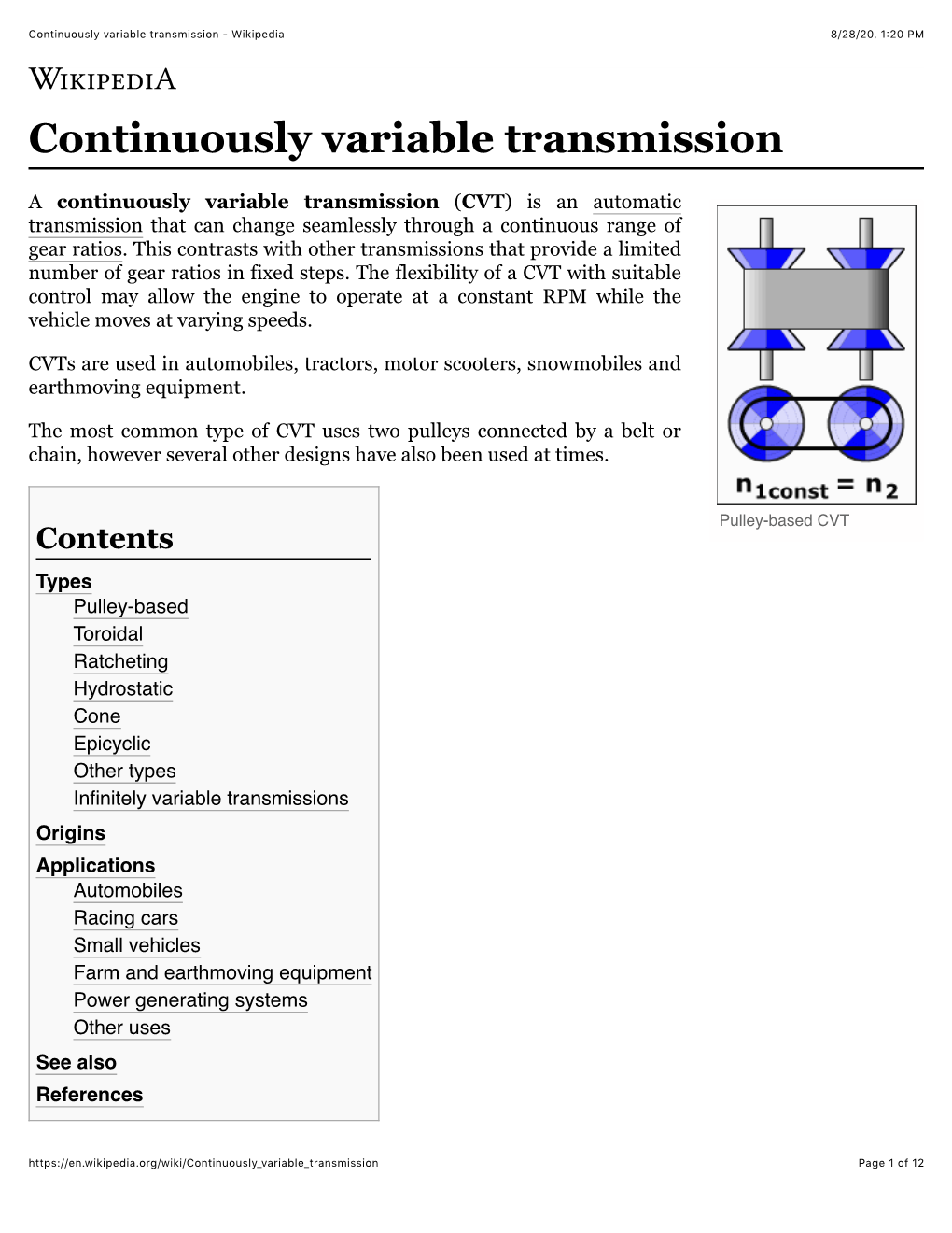 Continuously Variable Transmission - Wikipedia 8/28/20, 1�20 PM