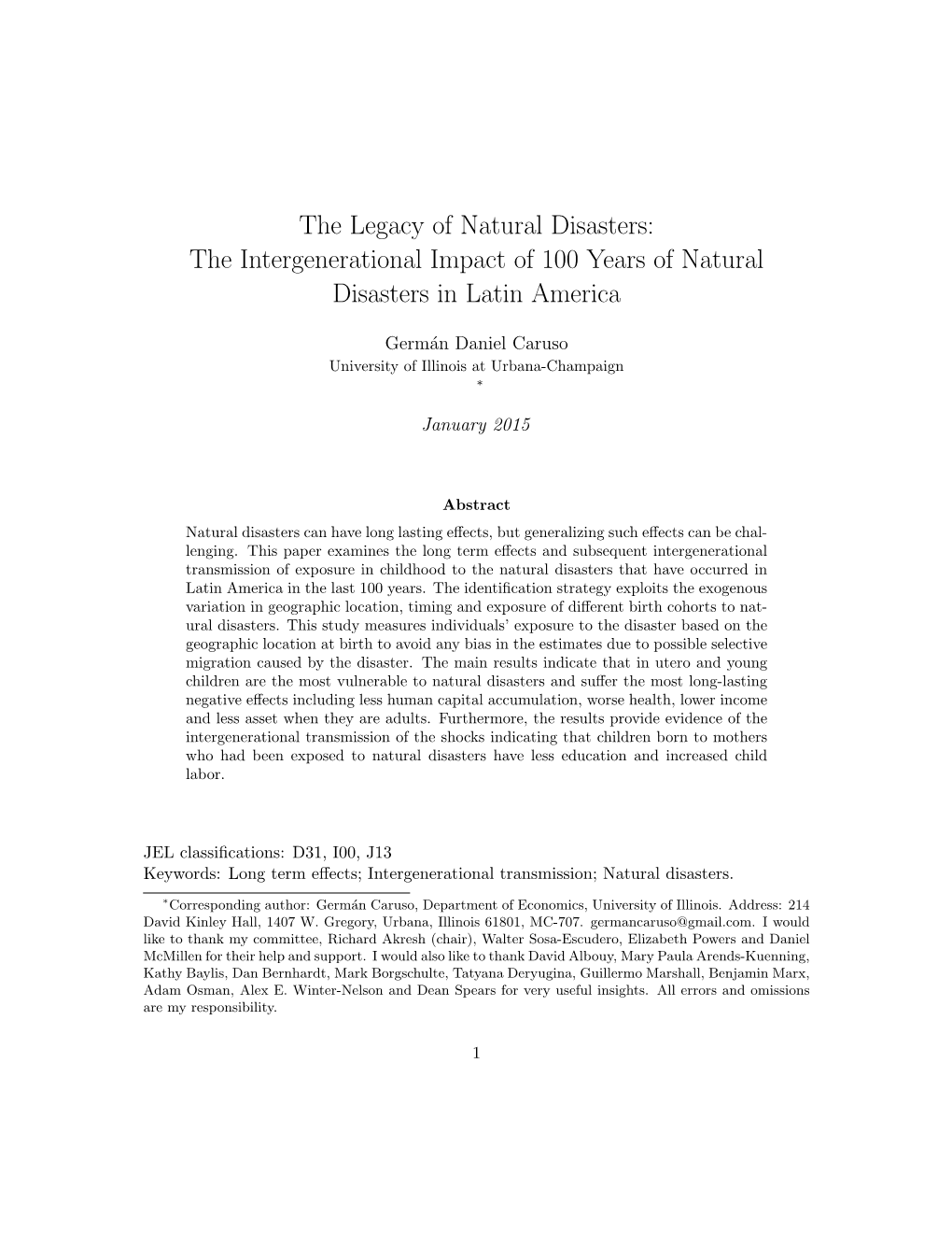 The Legacy of Natural Disasters: the Intergenerational Impact of 100 Years of Natural Disasters in Latin America