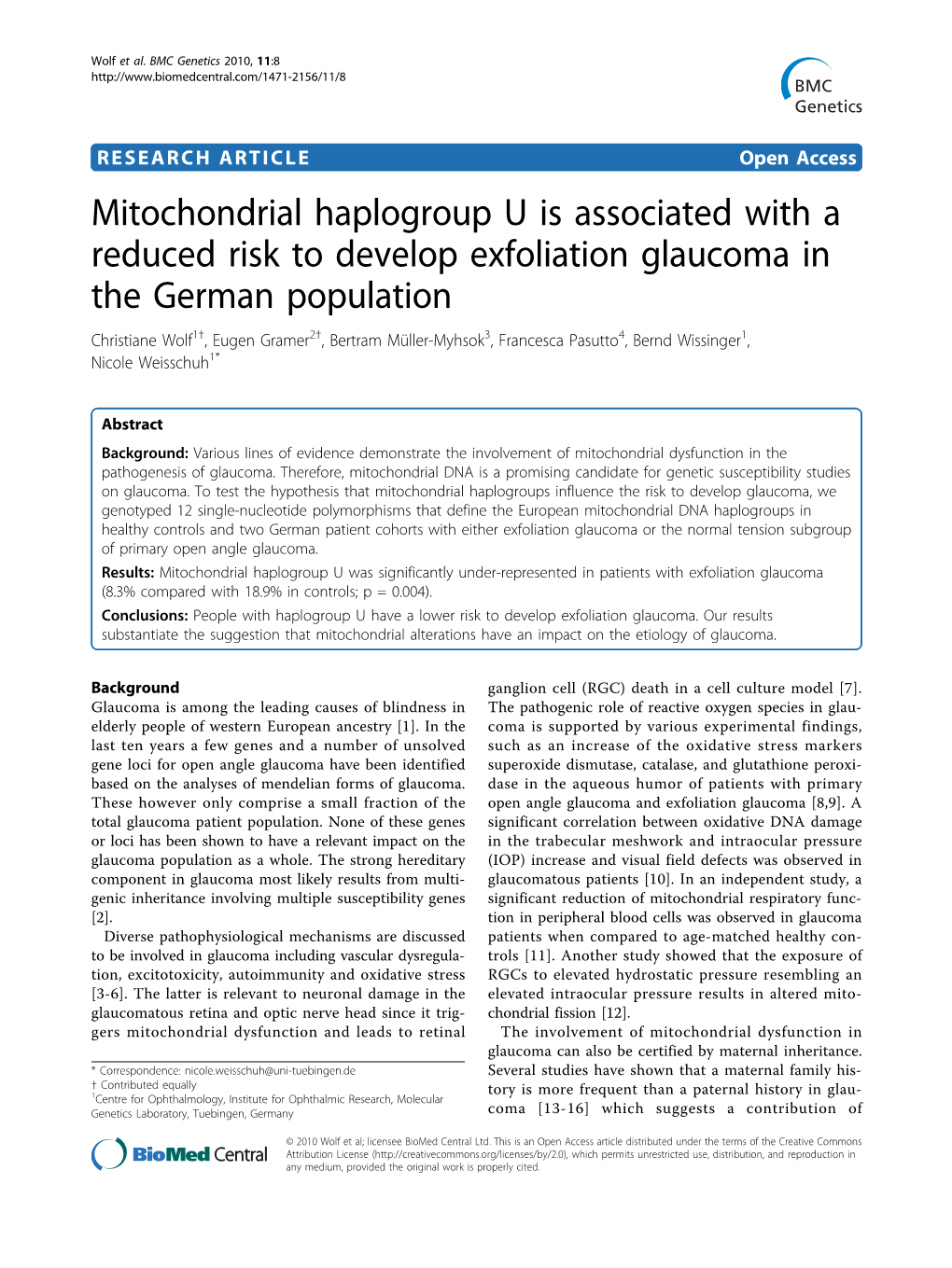 Mitochondrial Haplogroup U Is Associated with a Reduced Risk To