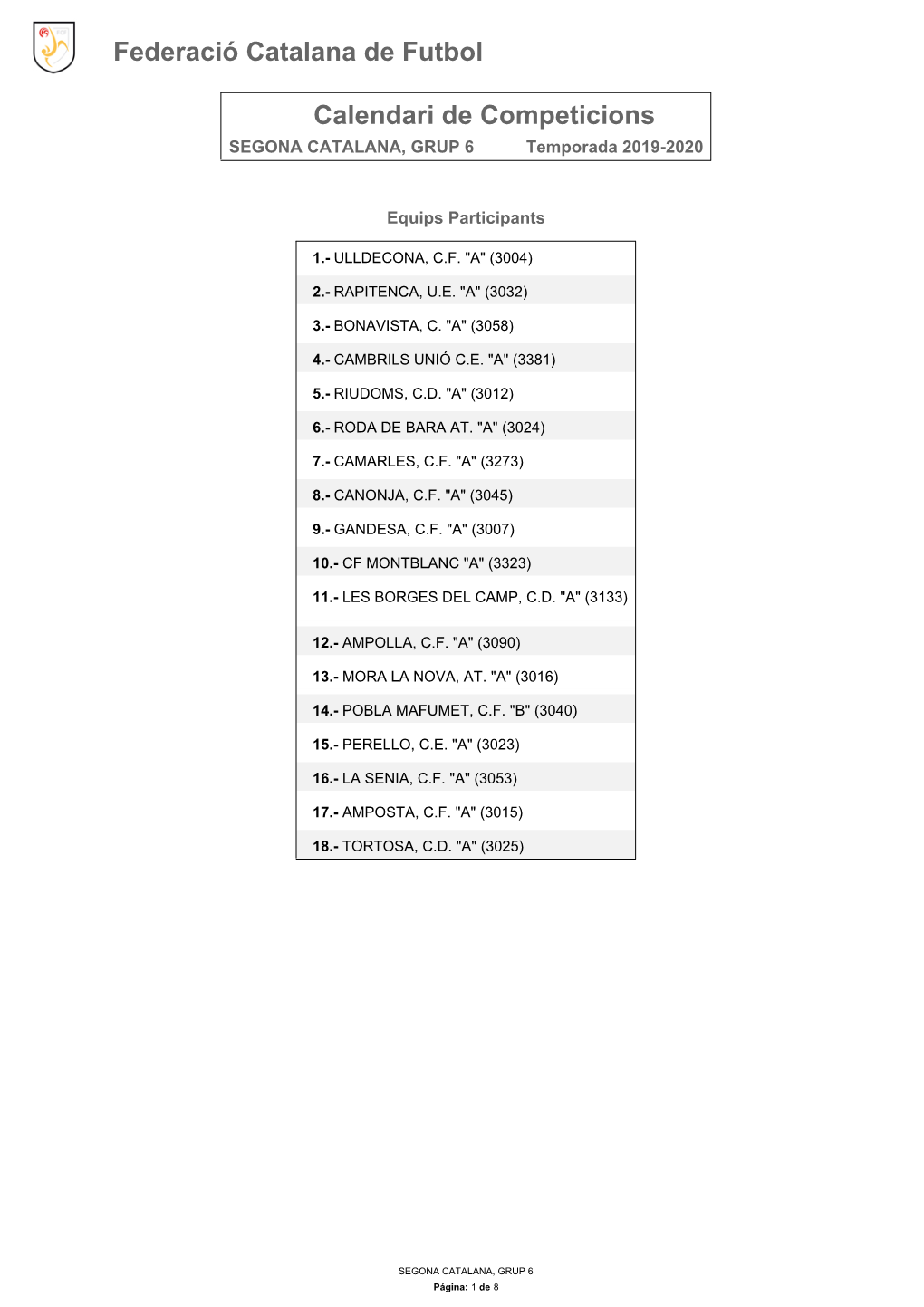 Calendari De Competició