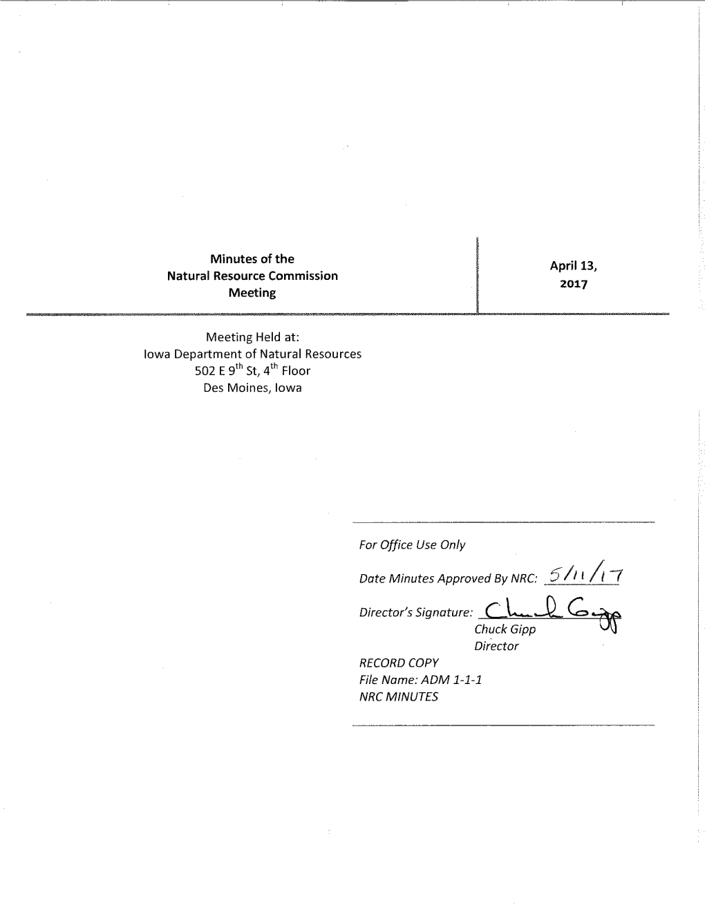 Minutes of the Natural Resource Commission Meeting Meeting Held At