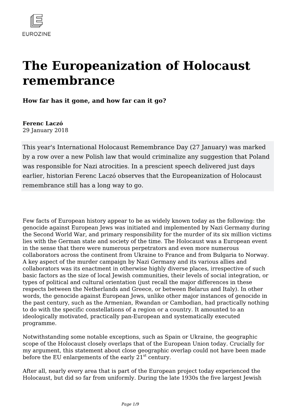 The Europeanization of Holocaust Remembrance