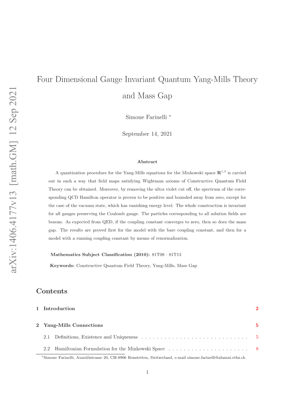 Four Dimensional Gauge Invariant Quantum Yang-Mills Theory