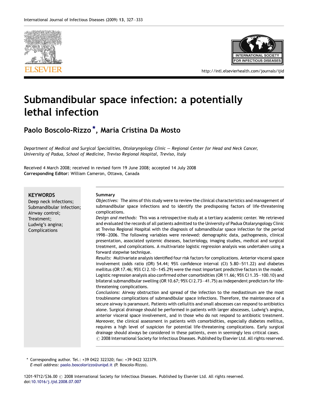 Submandibular Space Infection: a Potentially Lethal Infection