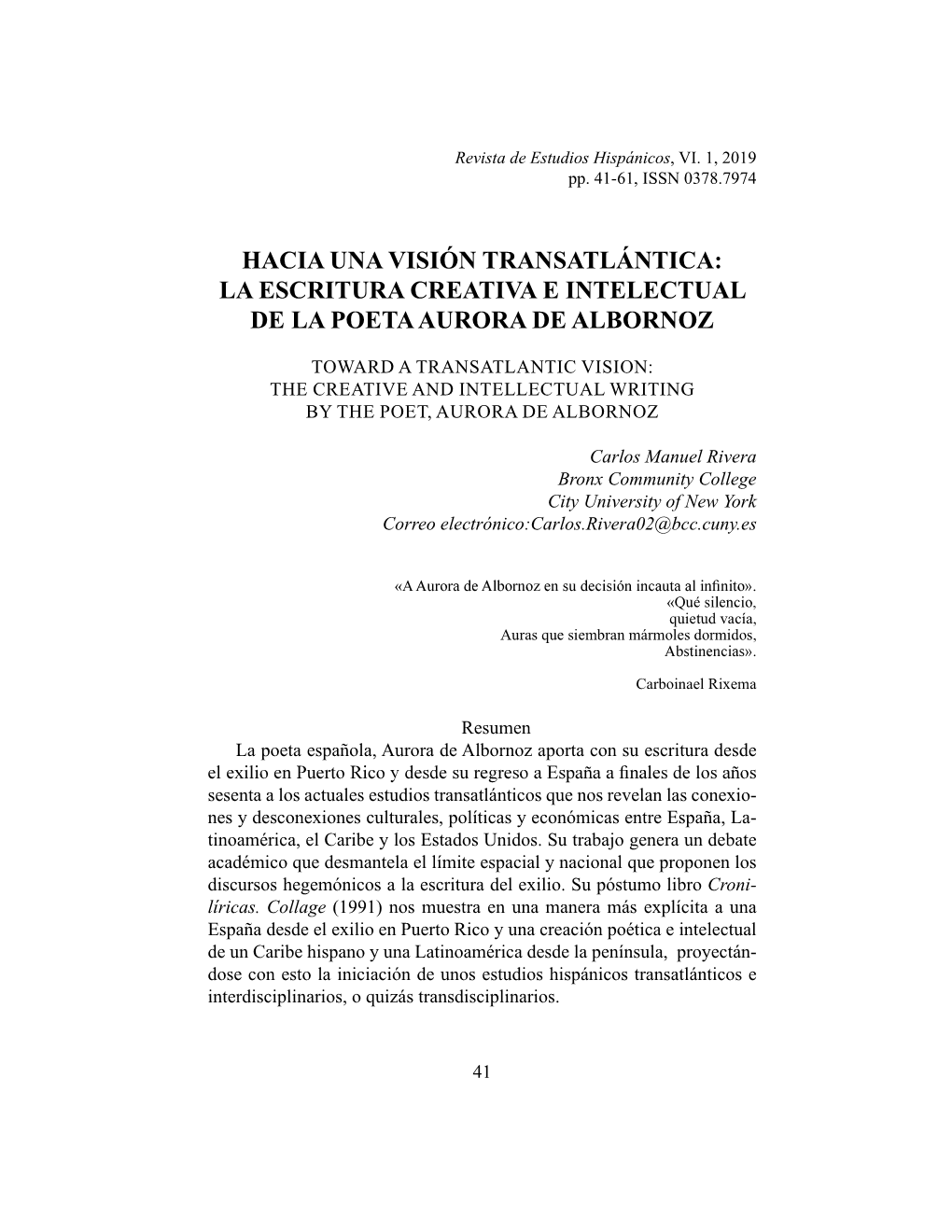 La Escritura Creativa E Intelectual De La Poeta Aurora De Albornoz