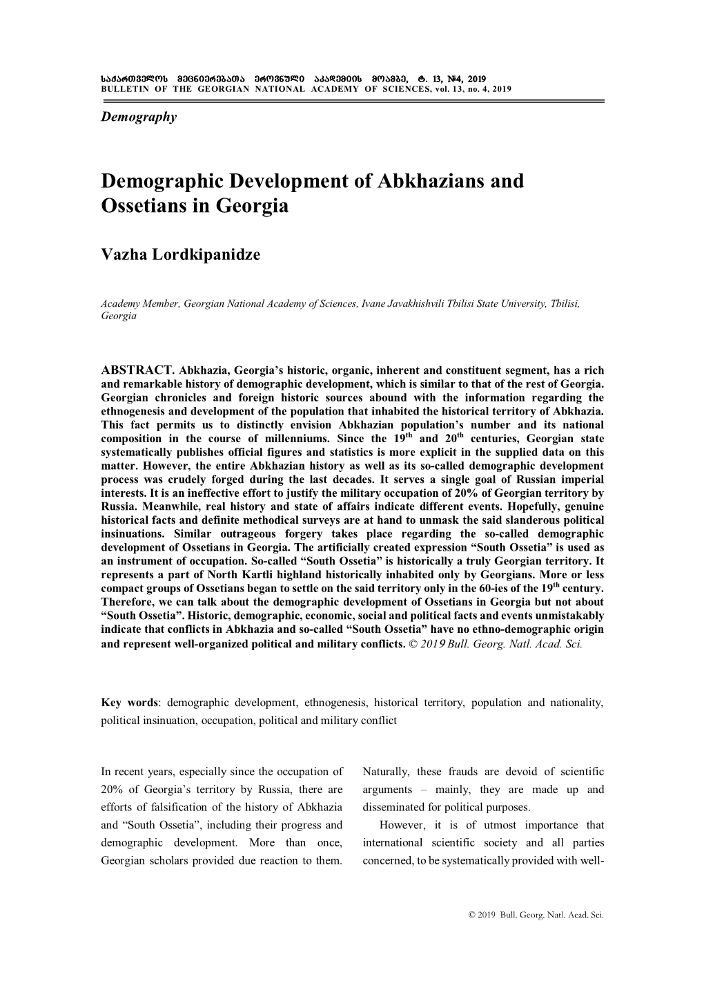 Demographic Development of Abkhazians and Ossetians in Georgia