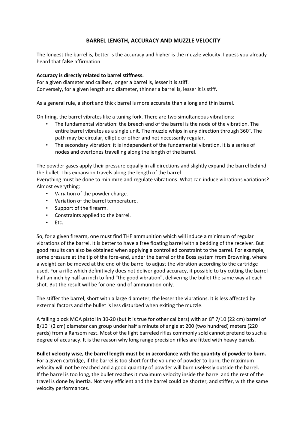 Barrel Length, Accuracy and Muzzle Velocity