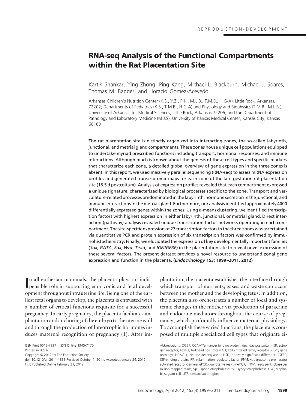 RNA-Seq Analysis of the Functional Compartments Within the Rat Placentation Site