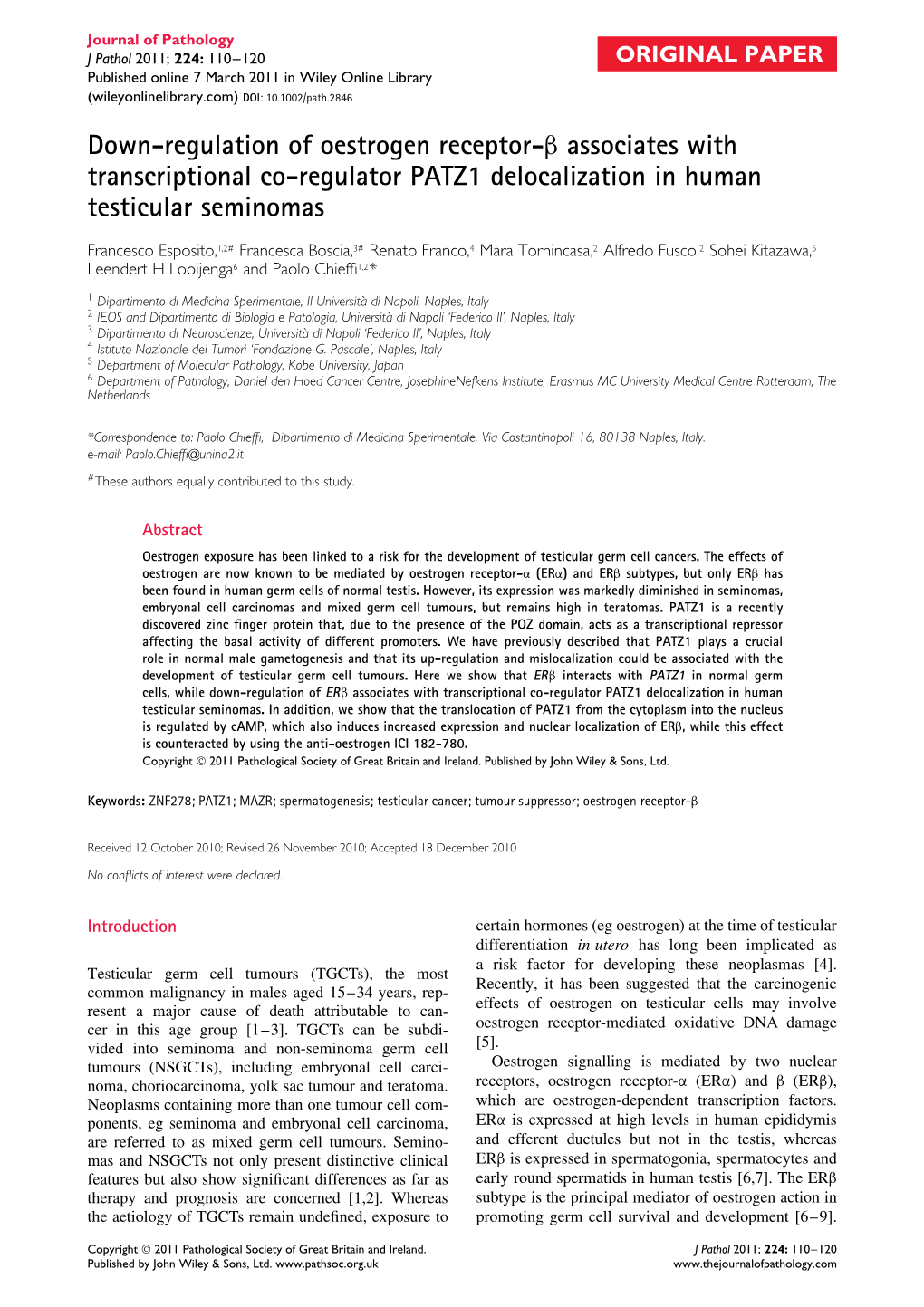 Downregulation of Oestrogen Receptor Associates with Transcriptional