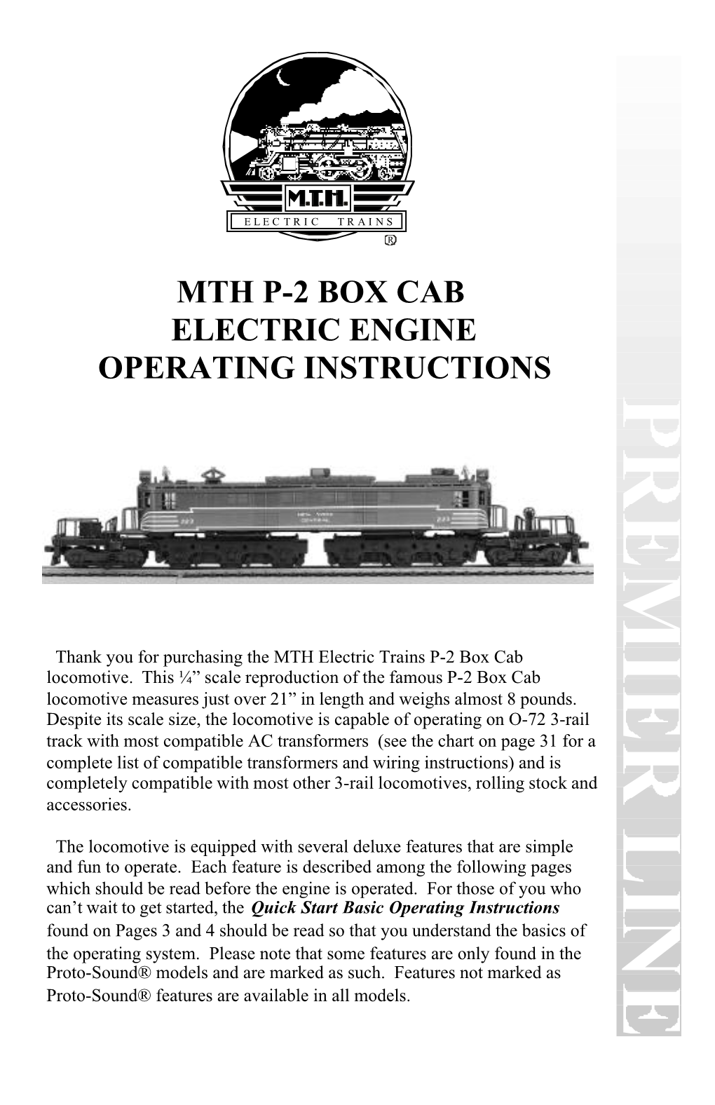 Mth P-2 Box Cab Electric Engine Operating Instructions