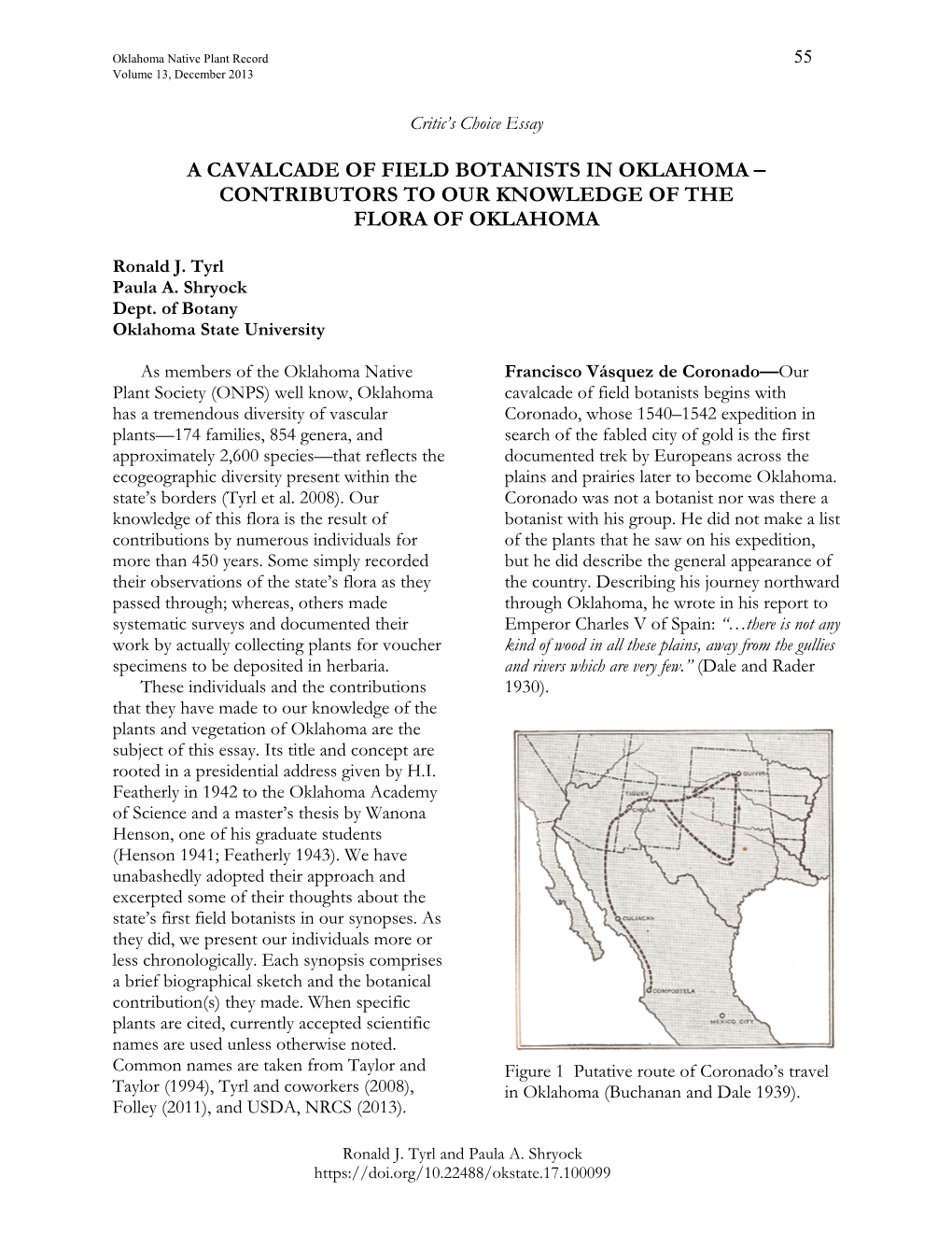 Oklahoma Native Plant Record, Volume 13, Number 1, December 2013