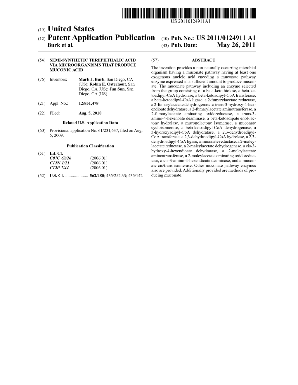 (12) Patent Application Publication (10) Pub. No.: US 2011/0124911 A1 Burk Et Al