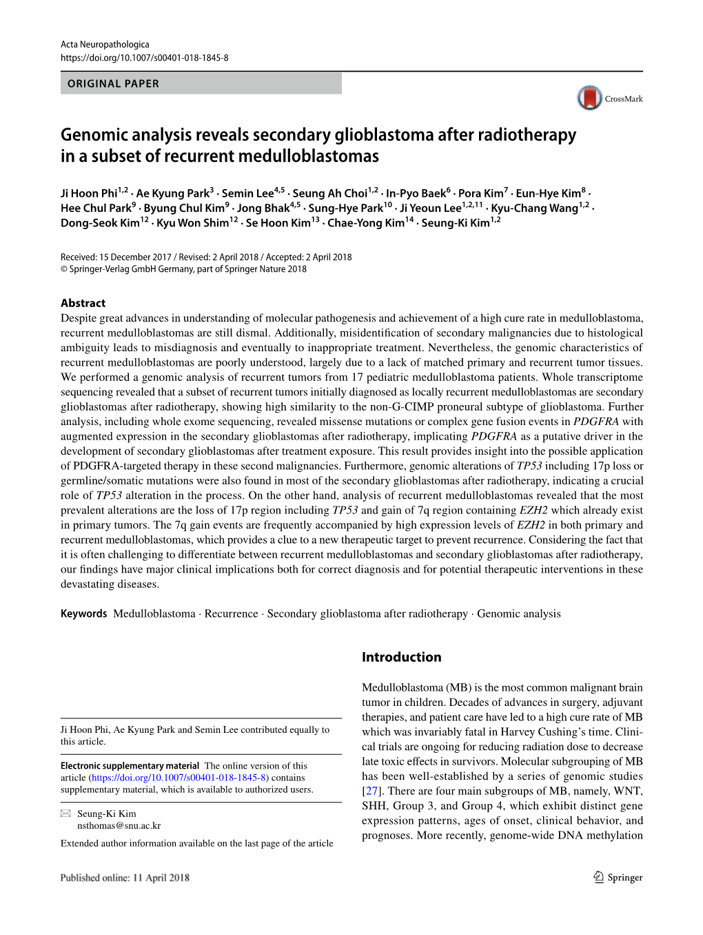 Genomic Analysis Reveals Secondary Glioblastoma After Radiotherapy in a Subset of Recurrent Medulloblastomas