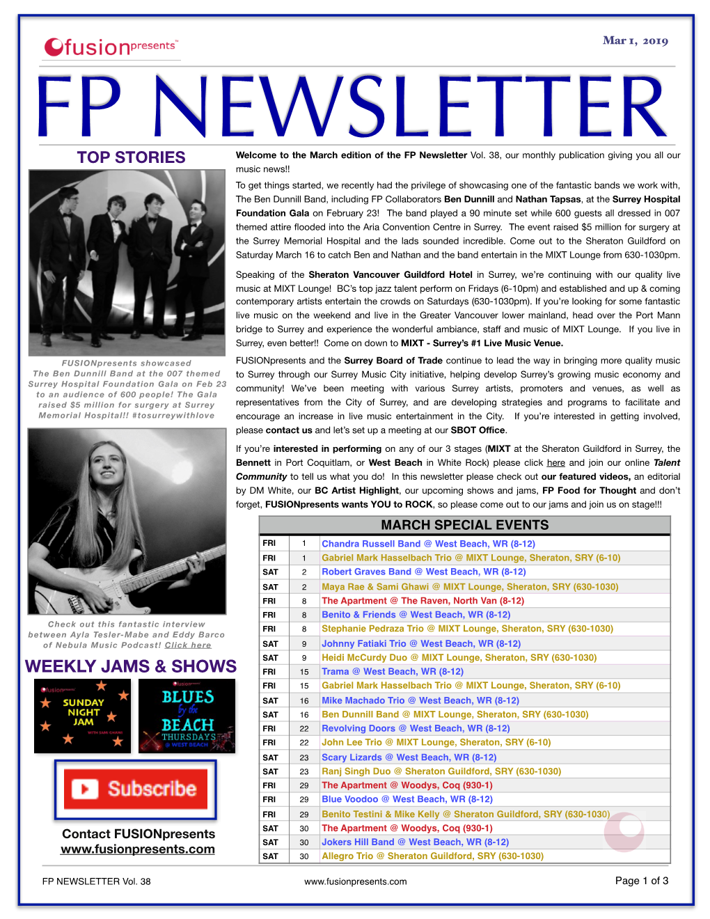 FP NEWSLETTER TOP STORIES Welcome to the March Edition of the FP Newsletter Vol