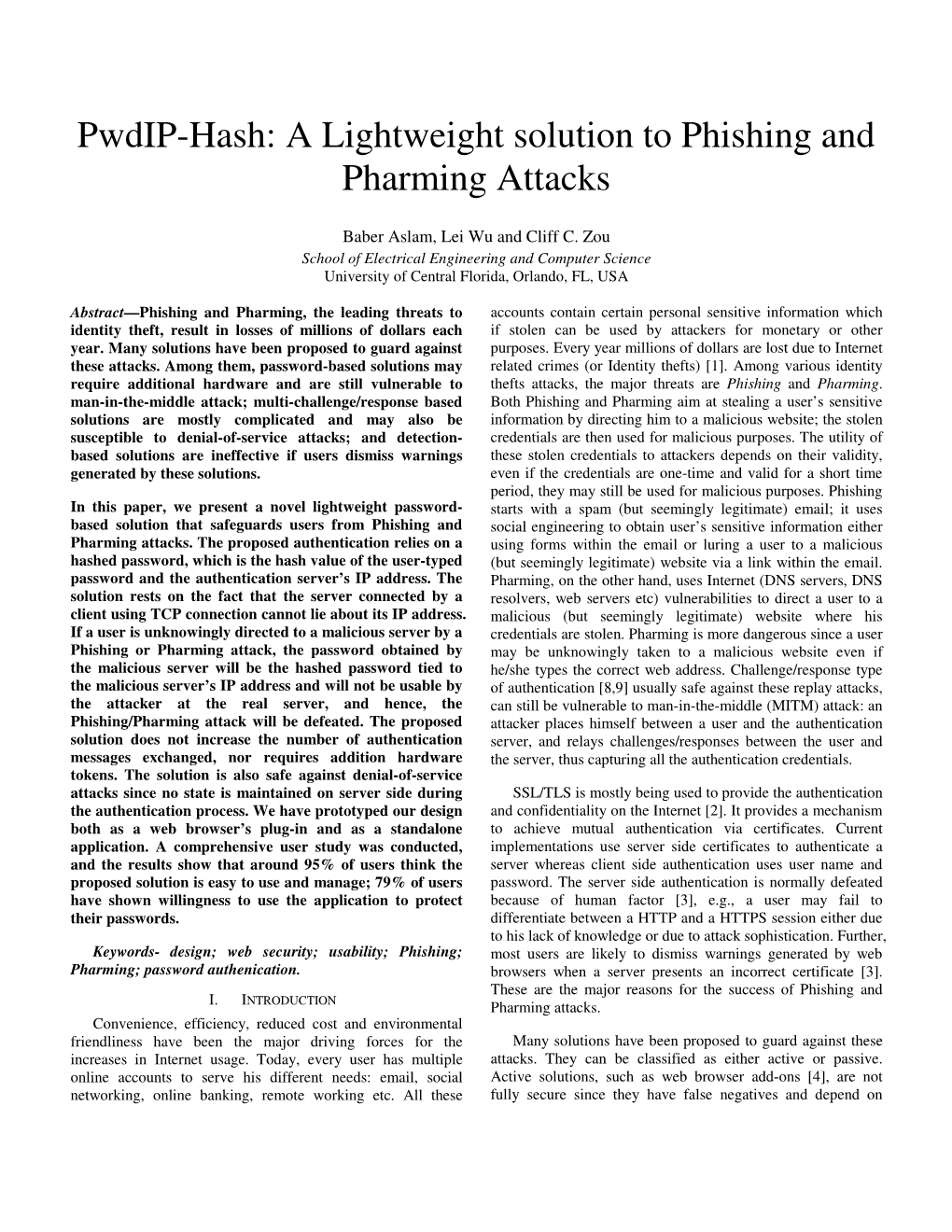 Pwdip-Hash: a Lightweight Solution to Phishing and Pharming Attacks