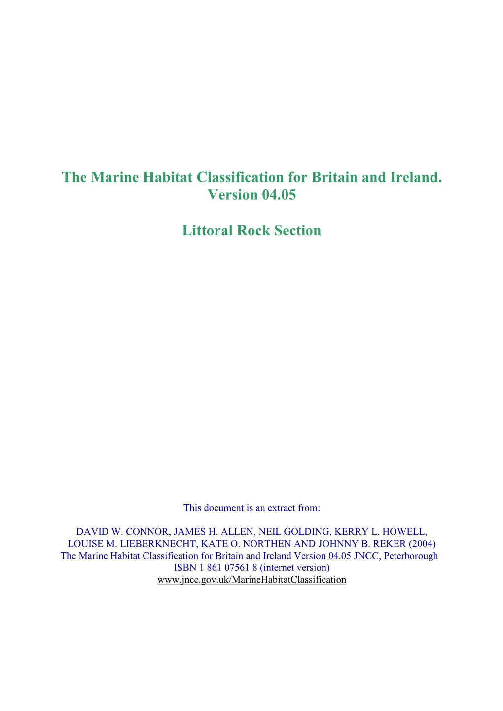 Marine Habitat Classification for Britain and Ireland. Version 04.05