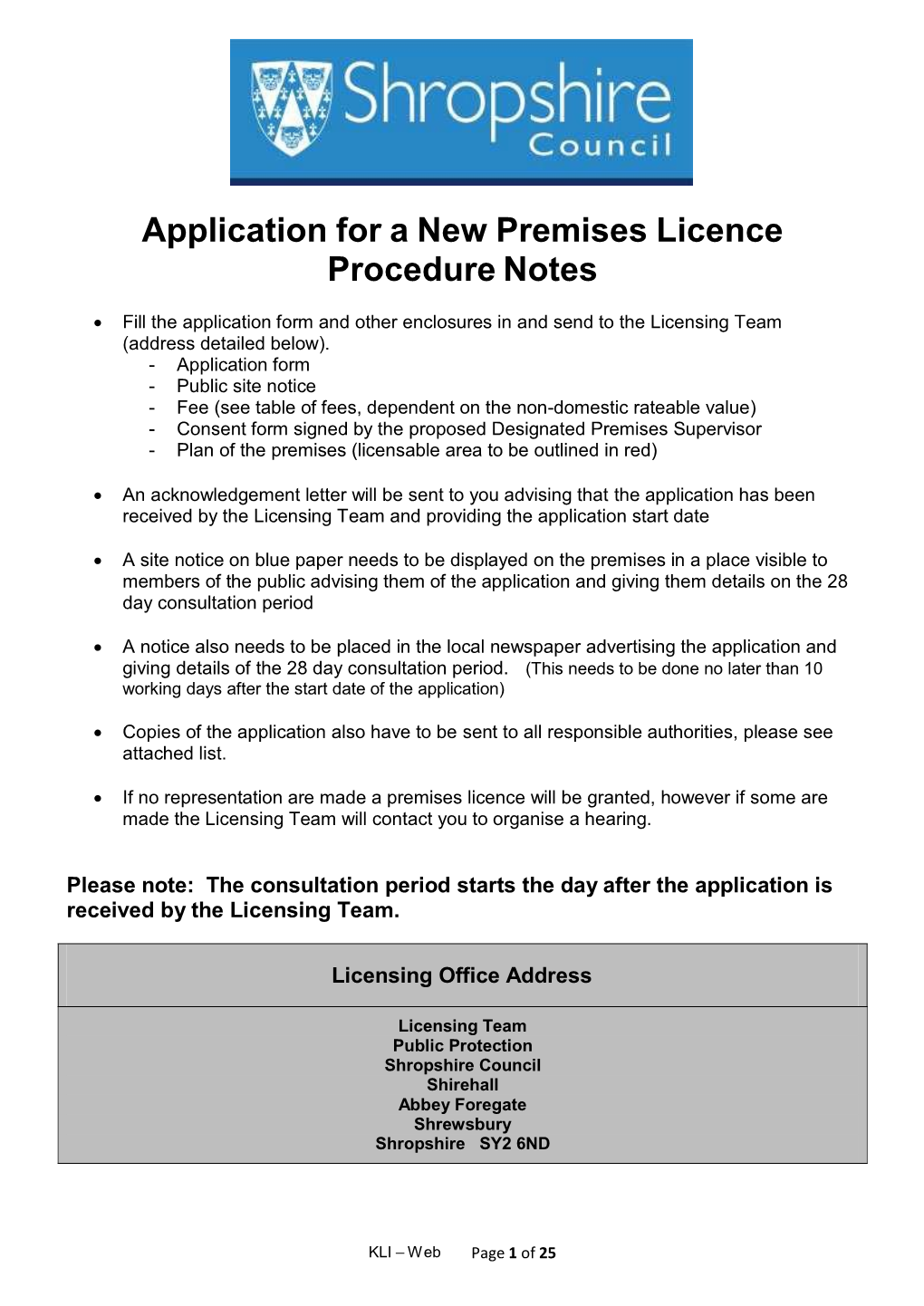 Application for a New Premises Licence Procedure Notes