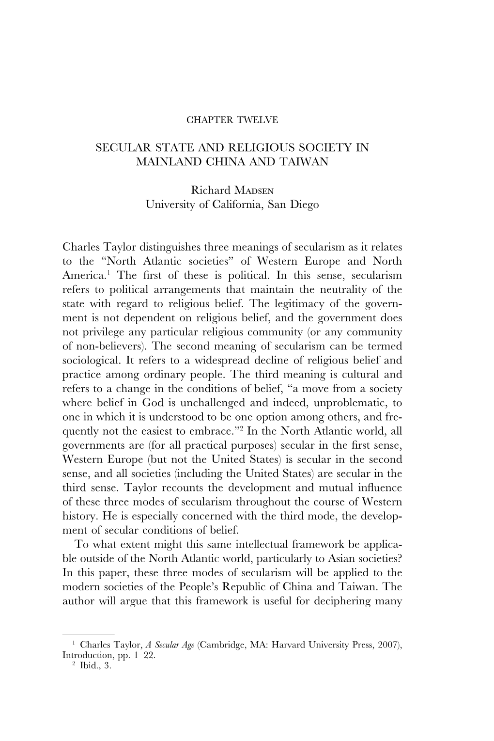 Secular State and Religious Society in Mainland China and Taiwan