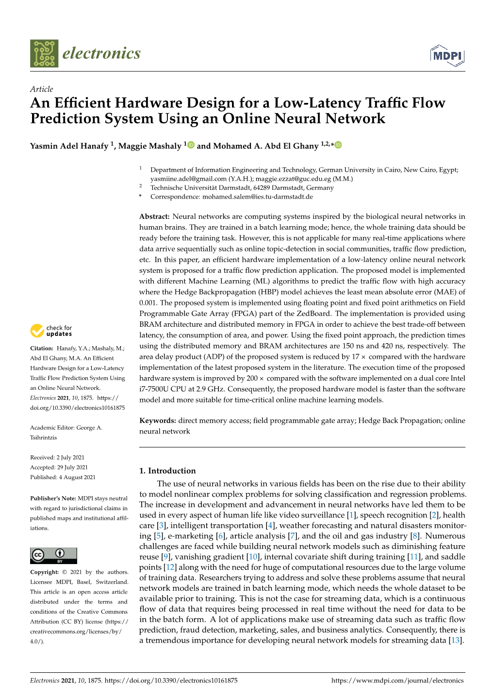 An Efficient Hardware Design for a Low-Latency Traffic Flow Prediction